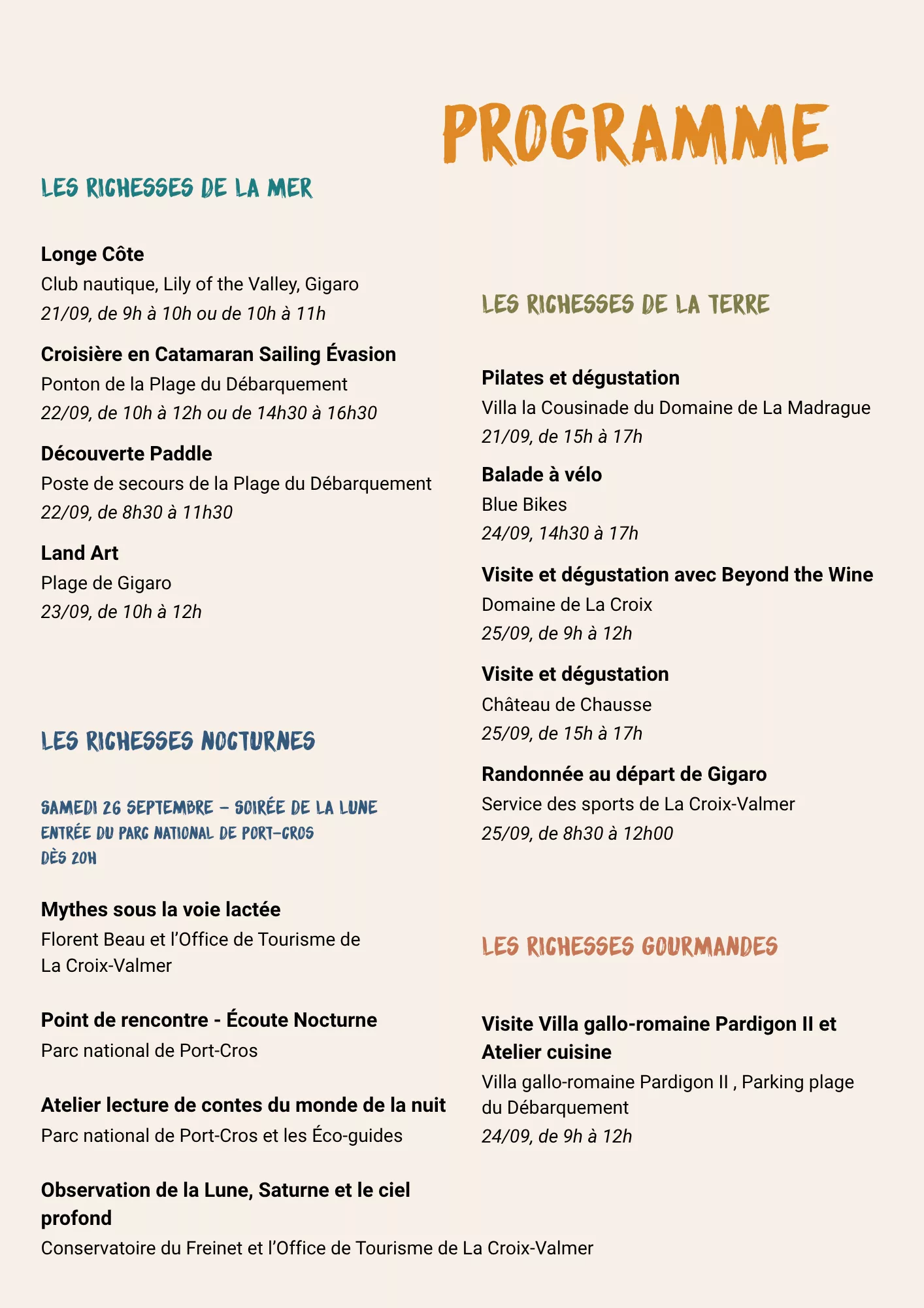 Programme des Richesses Croisiennes 2026