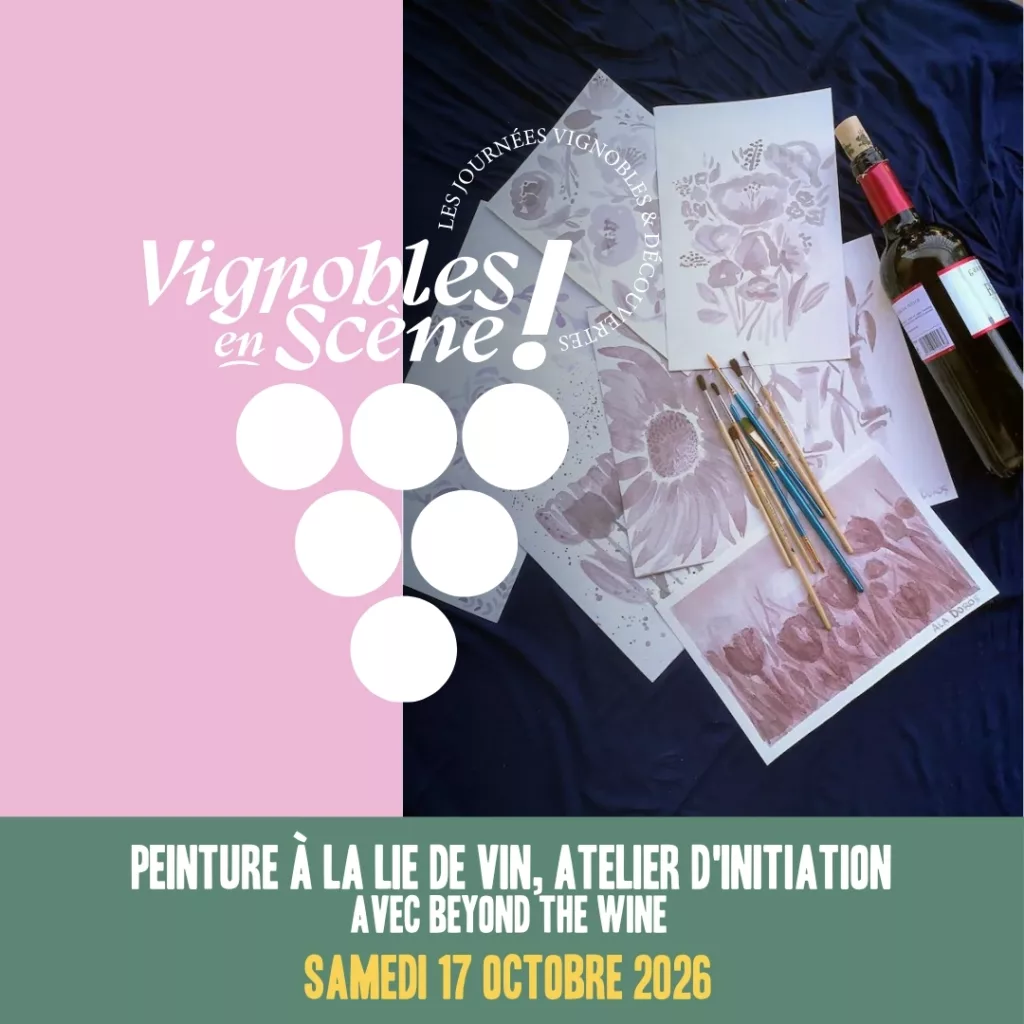 Activité de peinture avec les lies de vin lors du week-end vignobles en scène du label vignobles et & découvertes. Les créatives